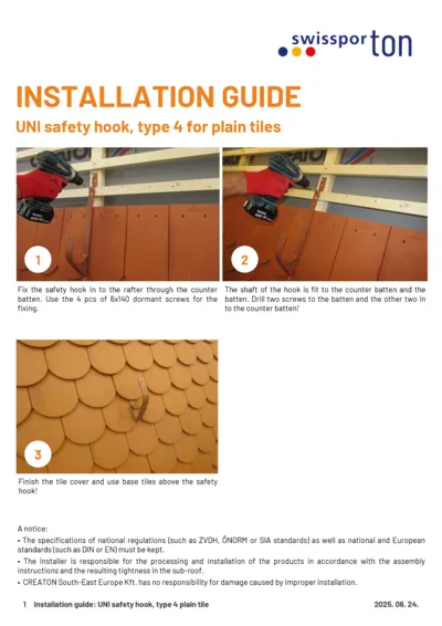 Installation guide UNI safety hook type 4 Plain tiles 2025 EN